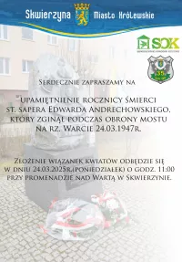 UPAMIĘTNIENIE ROCZNICY ŚMIERCI ST. SAPERA EDWARDA ANDECHOWSKIEGO, KTÓRY ZGNIĄŁ PODCZAS OBRONY MOSTU NA RZ. WARCIE 24.03.1947 R.